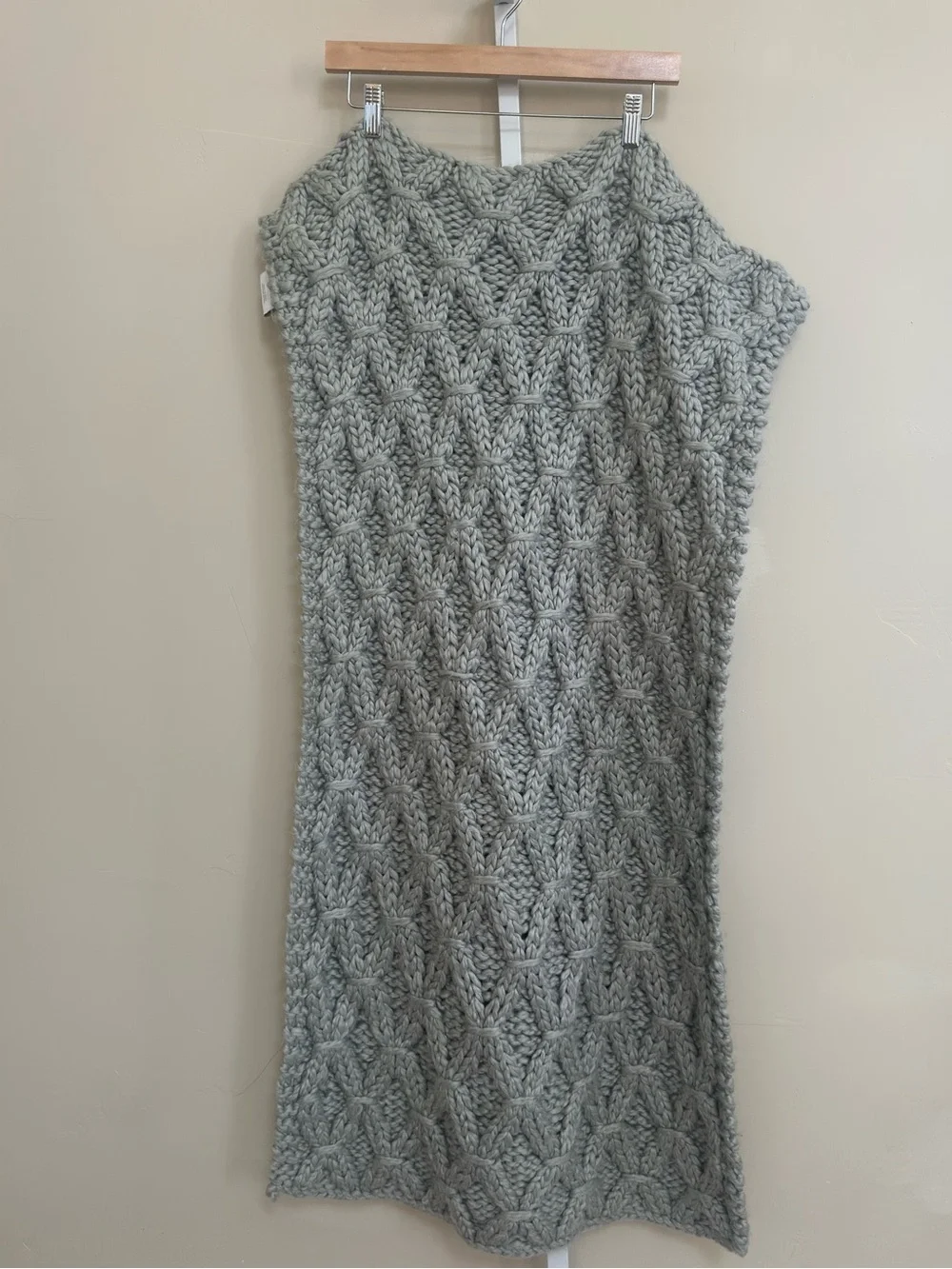 RH Baby & Child Chunky Hand-Knit Stroller Blanket Ash Gray Wool Blend 31x45
